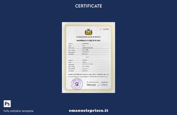 modello di certificato di matrimonio boliviano in stile verificato